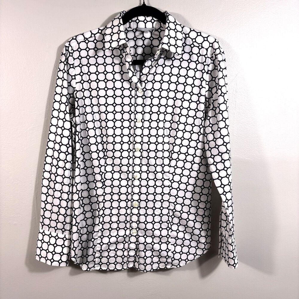 Hinson Wu size 6 Womens Cotton Black White Geometric Button Down Blouse - EUC